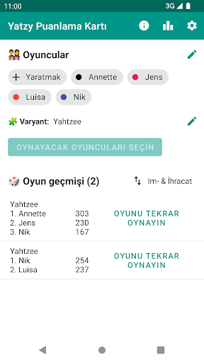 Yatzy Puanlama Kartı ekran görüntüsü