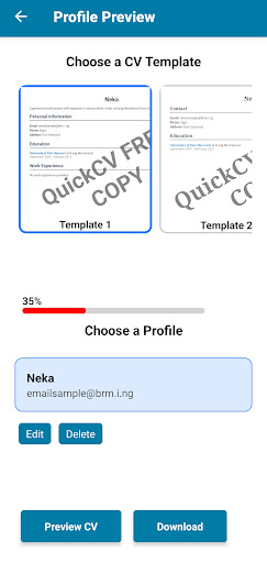 QuickCV Instant Resume builder ekran görüntüsü