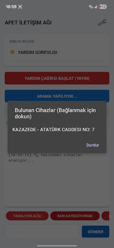 Afet İletişim Ağı - Deprem anı ekran görüntüsü