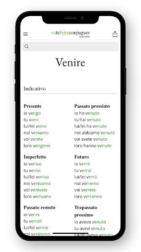 Italian conjugation ekran görüntüsü