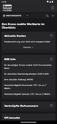 Krone mobile Tarif ekran görüntüsü