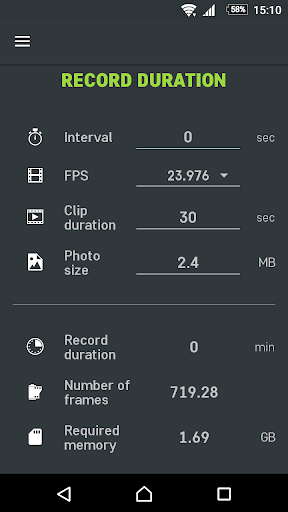 Slidekamera Timelapse Calc. ekran görüntüsü