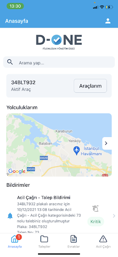 D-One Filo Yönetimi ekran görüntüsü