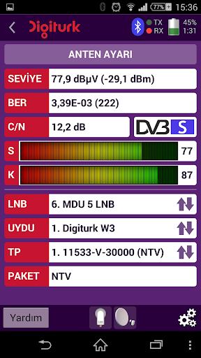 Digiturk Sinyal Ölçüm ekran görüntüsü