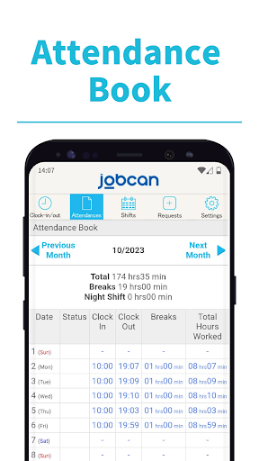 Jobcan Attendance Management ekran görüntüsü
