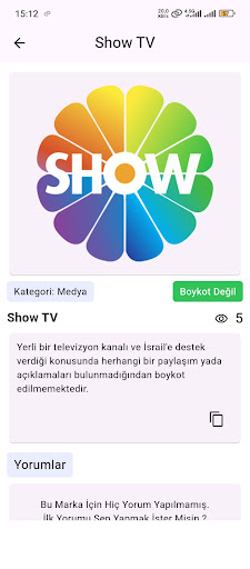 Boykot Listesi ekran görüntüsü