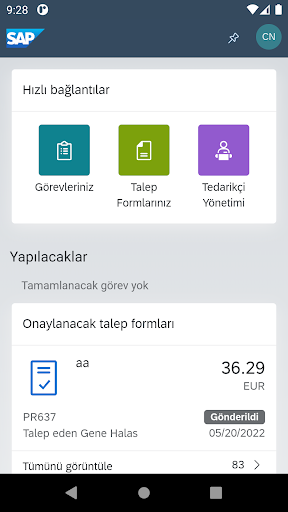 SAP Ariba Procurement ekran görüntüsü