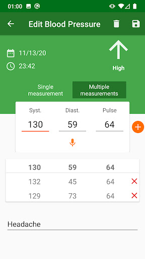 Blood pressure diary ekran görüntüsü