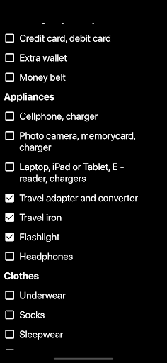 Travel Packing Checklist ekran görüntüsü