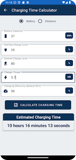 Electric Vehicle Calculator ekran görüntüsü