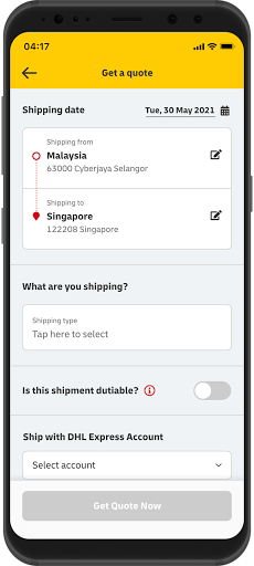 DHL Express Mobile ekran görüntüsü