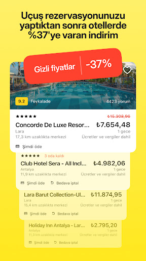 Oteller ile Uçak biletleri ekran görüntüsü