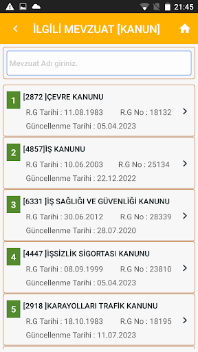 İSG Mevzuatı ekran görüntüsü