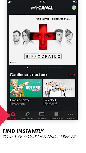 CANAL+, Live and catch-up TV ekran görüntüsü