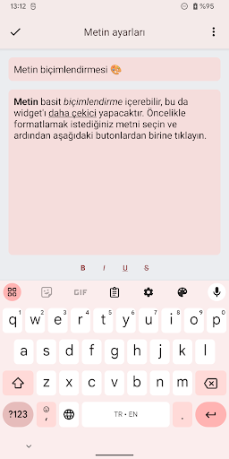 Yapışkan Notlar metin widget'ı ekran görüntüsü