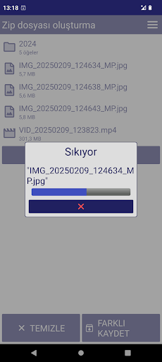 Zip dosyası oluşturma ekran görüntüsü