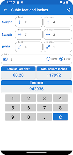 Square meters calculator ekran görüntüsü