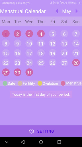 Menstrual calendar ekran görüntüsü