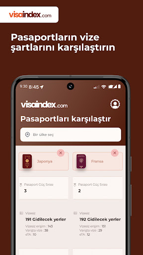 Visa Index ekran görüntüsü
