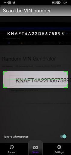 VIN scanner ekran görüntüsü