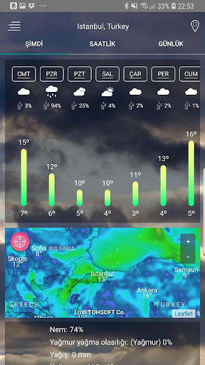 Hava tahmini uygulaması ekran görüntüsü