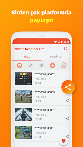 Ekran kaydedici Vidma Recorder ekran görüntüsü
