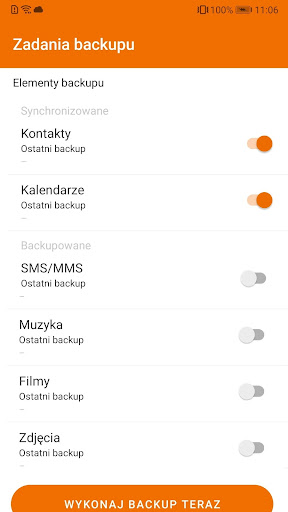 Backup danych ekran görüntüsü