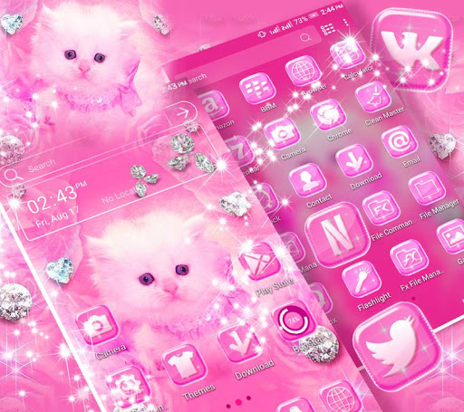 Cute Pink Cat Launcher Theme ekran görüntüsü