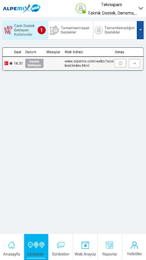 Canlı destek - alpemixWeb ekran görüntüsü