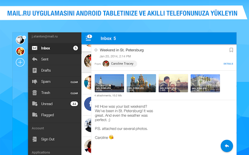 Mail: E-Posta, Bulut, Takvim ekran görüntüsü