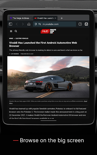 Vivaldi Browser on Automotive ekran görüntüsü