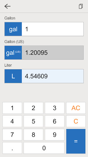 gallon liter converter ekran görüntüsü