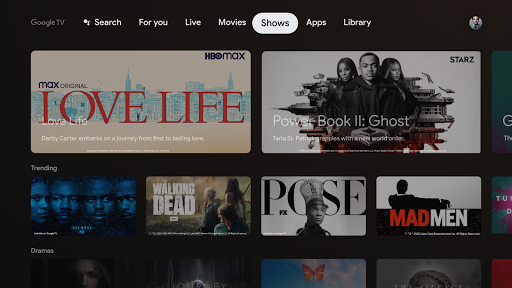 Google TV Home ekran görüntüsü