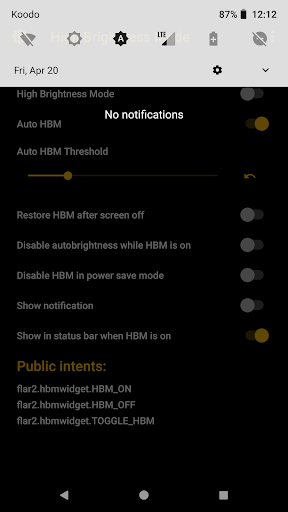 High Brightness Mode ekran görüntüsü