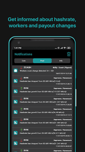 Mining pool monitor: Miner Box ekran görüntüsü