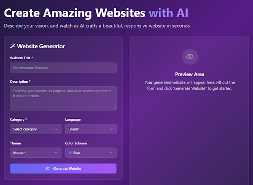 MASTER WEBSITE AI GENERATOR ekran görüntüsü