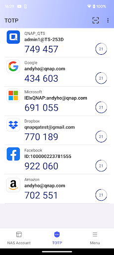 QNAP Authenticator ekran görüntüsü