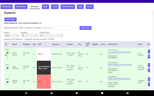 Martial Arts Belt Test Tracker ekran görüntüsü