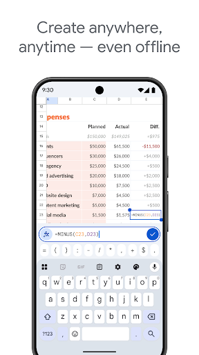 Google E-Tablolar ekran görüntüsü