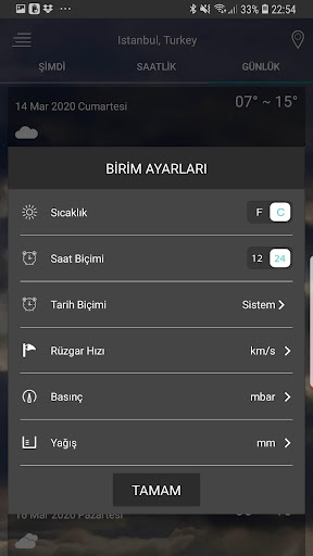 Hava tahmini uygulaması ekran görüntüsü