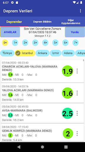 Türkiye Deprem Verileri ekran görüntüsü
