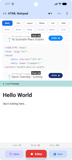 Notepad for HTML ekran görüntüsü