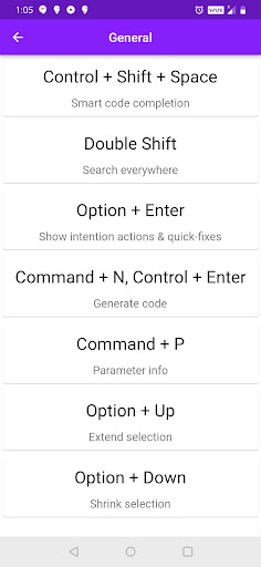 Android Studio Shortcuts ekran görüntüsü