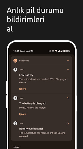 Battery One: Pil şarj bilgisi ekran görüntüsü