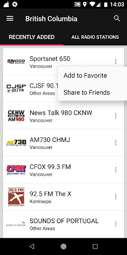 Radios from British Columbia ekran görüntüsü