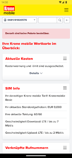 Krone mobile Tarif ekran görüntüsü