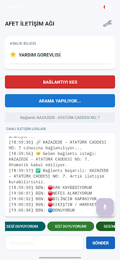Afet İletişim Ağı - Deprem anı ekran görüntüsü