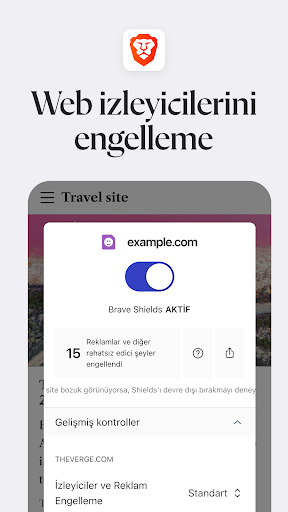 Brave Hızlı Web Tarayıcı, VPN ekran görüntüsü