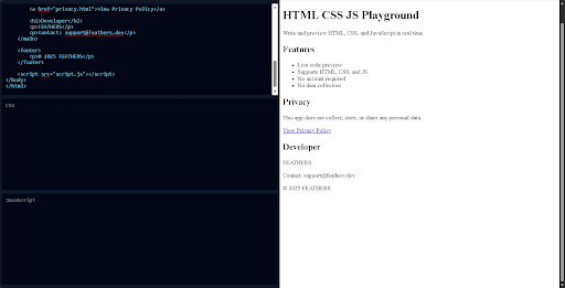 HTML CSS JS Playground ekran görüntüsü