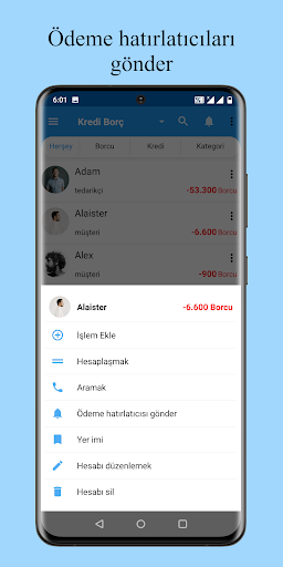 Kredi Borç - hesap defteri ekran görüntüsü